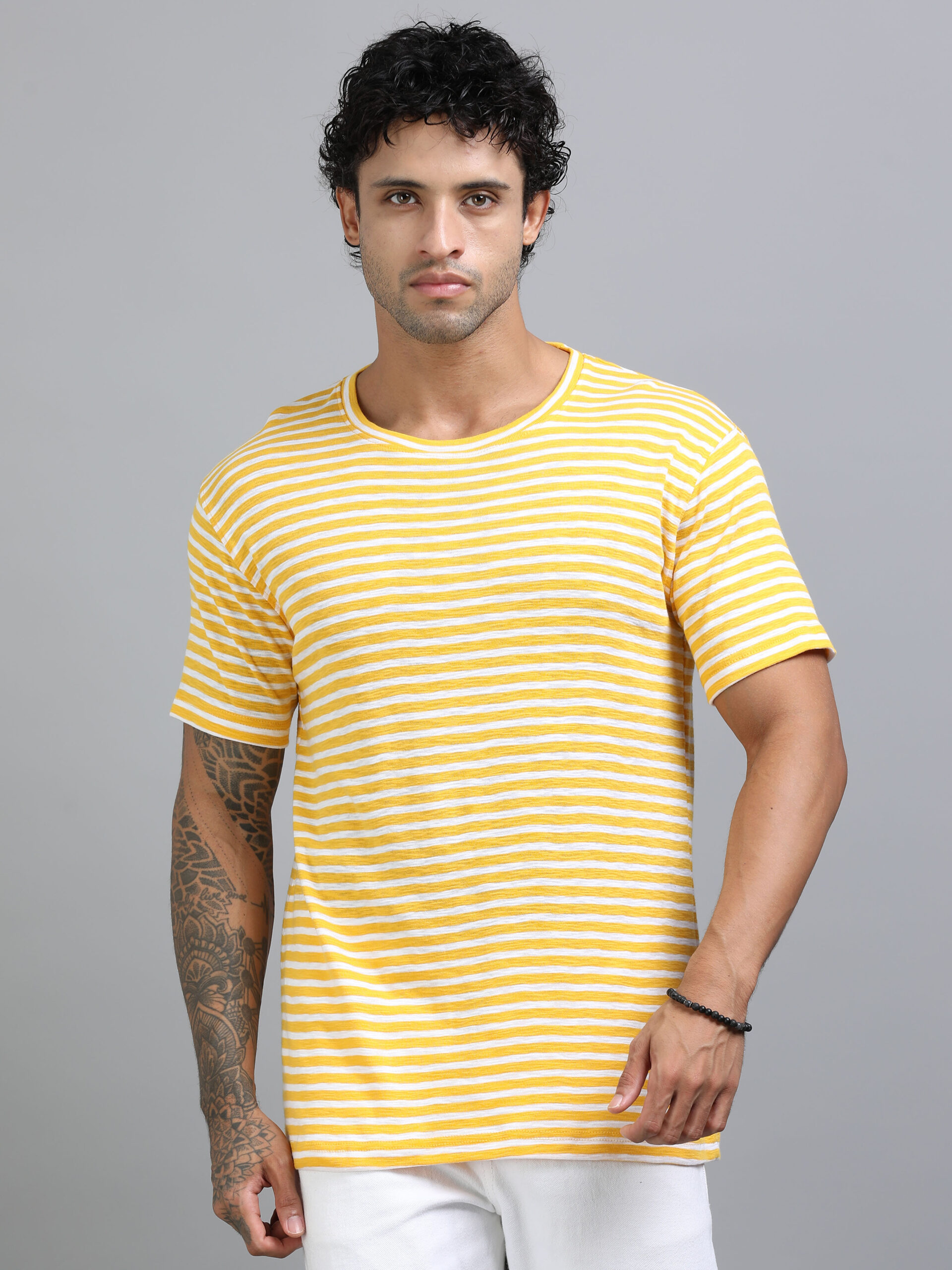 Yellow And White Striped T-Shirt
