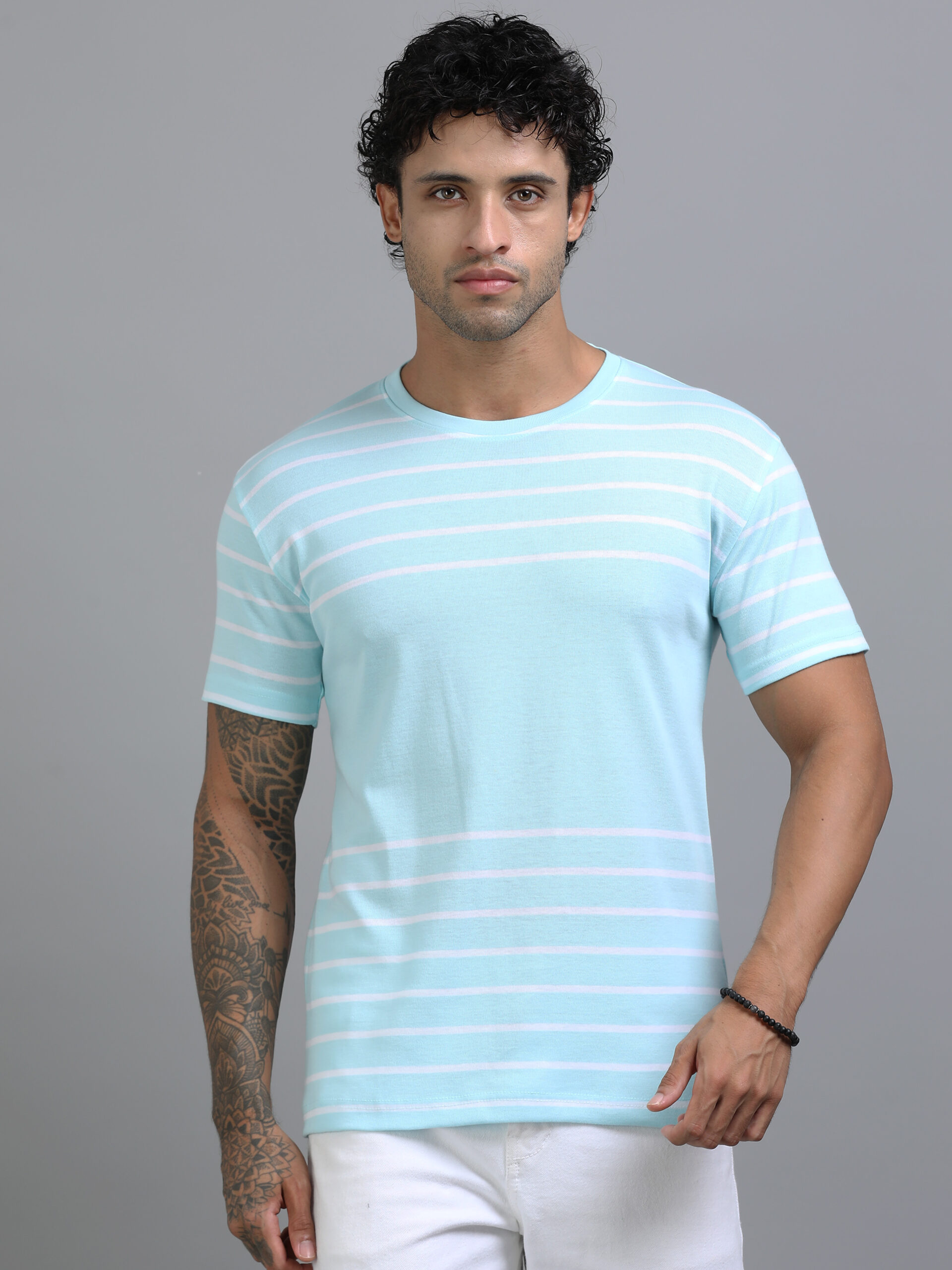 Sky Blue And White Striped T-Shirt