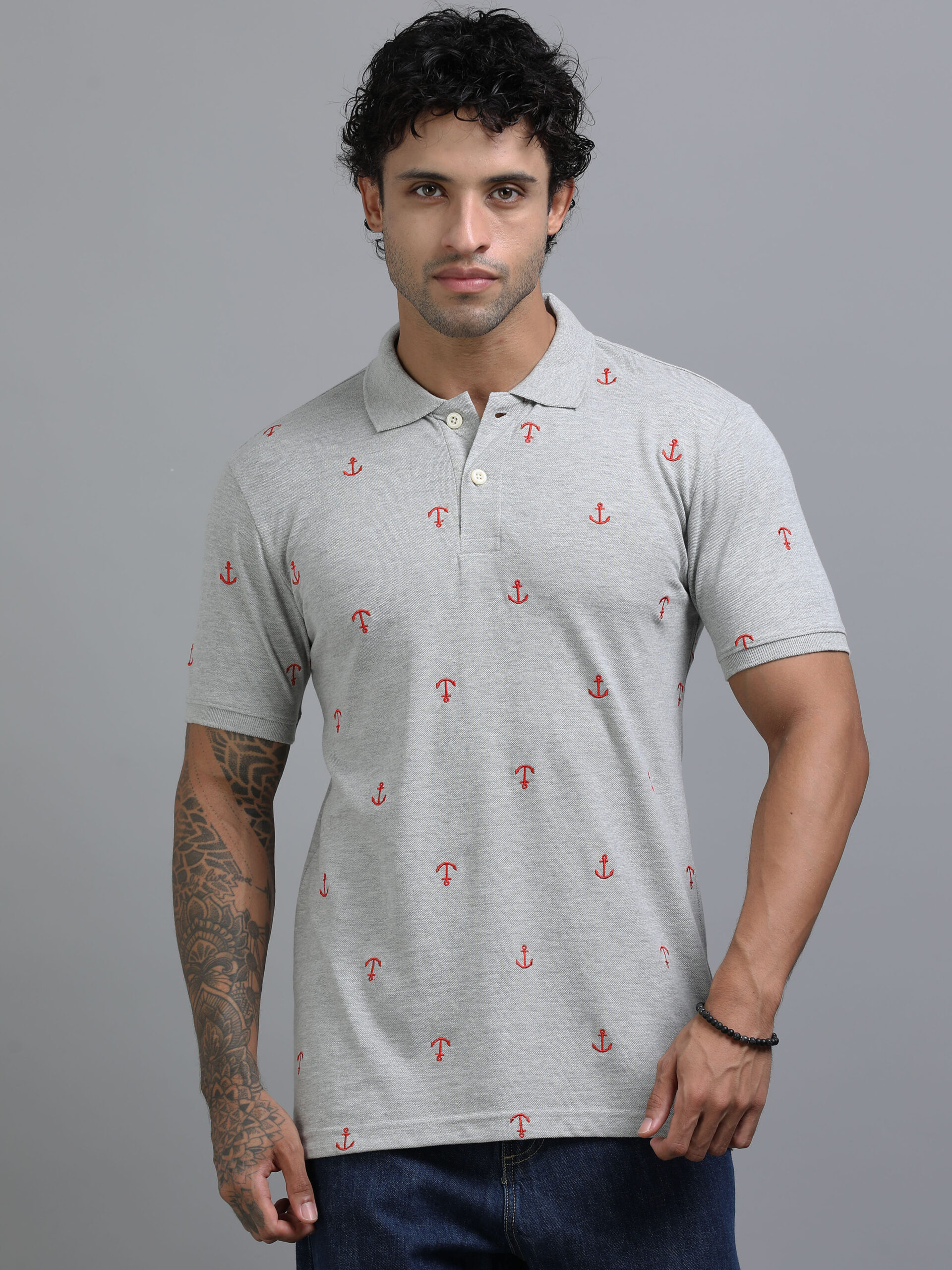 Embroidery Polo Shirt Light Gray