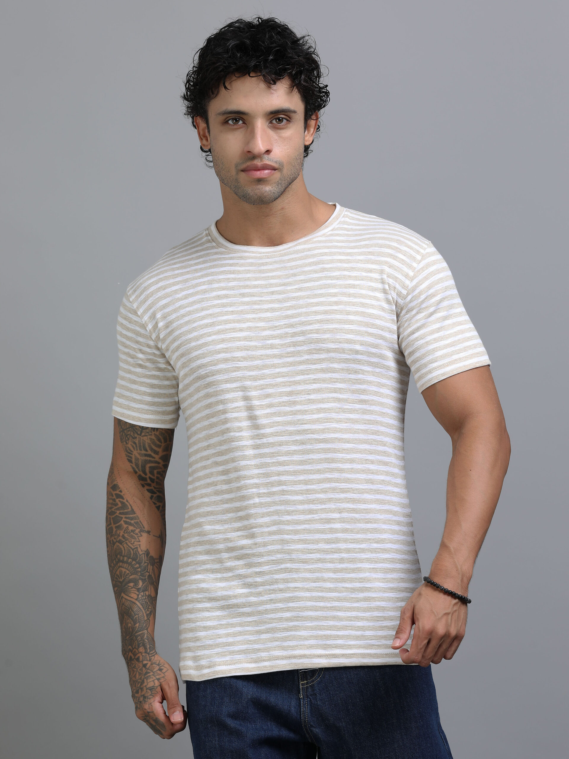 Brown And White Striped T-Shirt