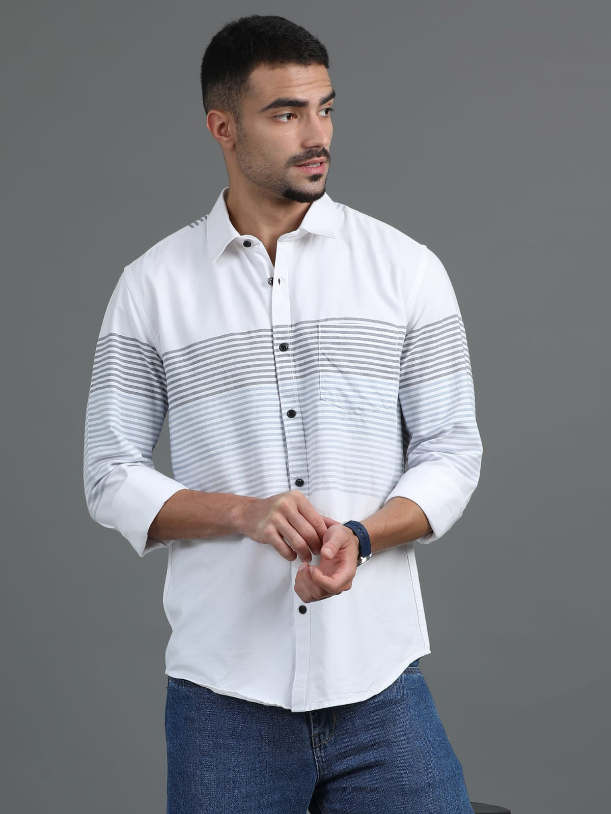 White And Blue Striped Shirt