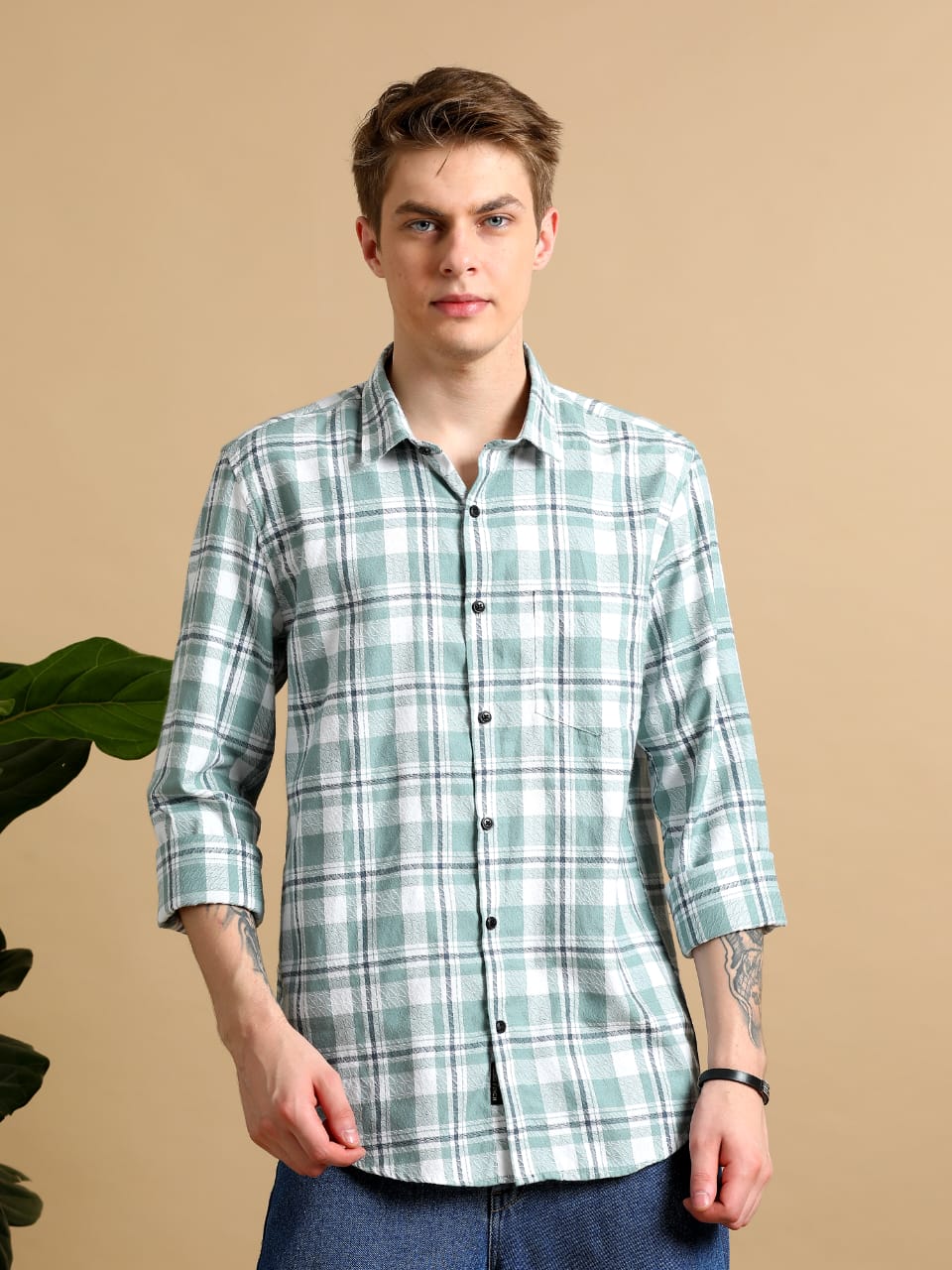 Check Shirt Green And White