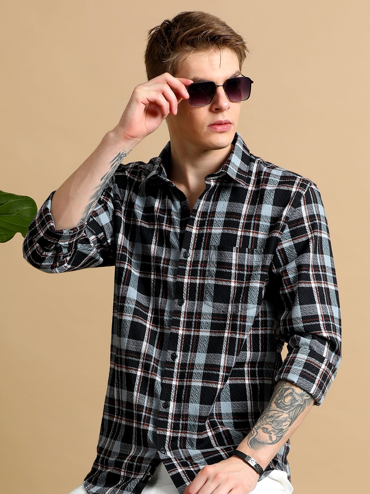Black And Grey Check Shirt
