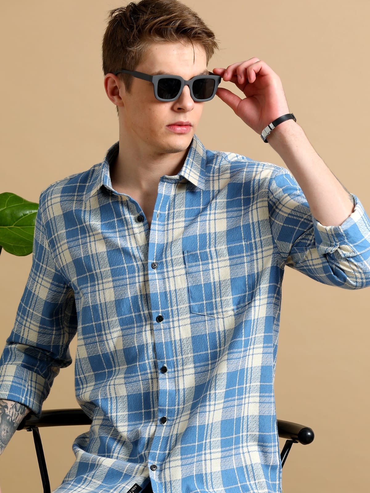Sky Blue And Half White Check Shirt