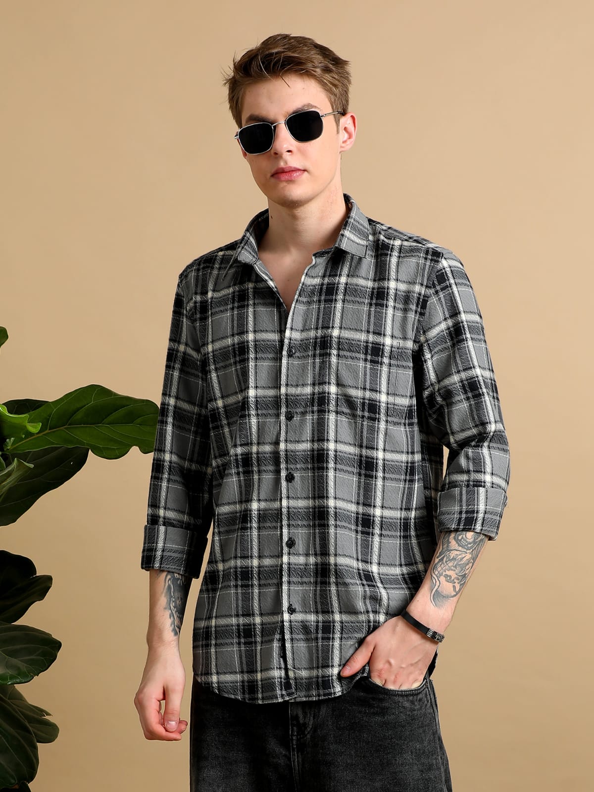 Grey & Black Checked Shirt