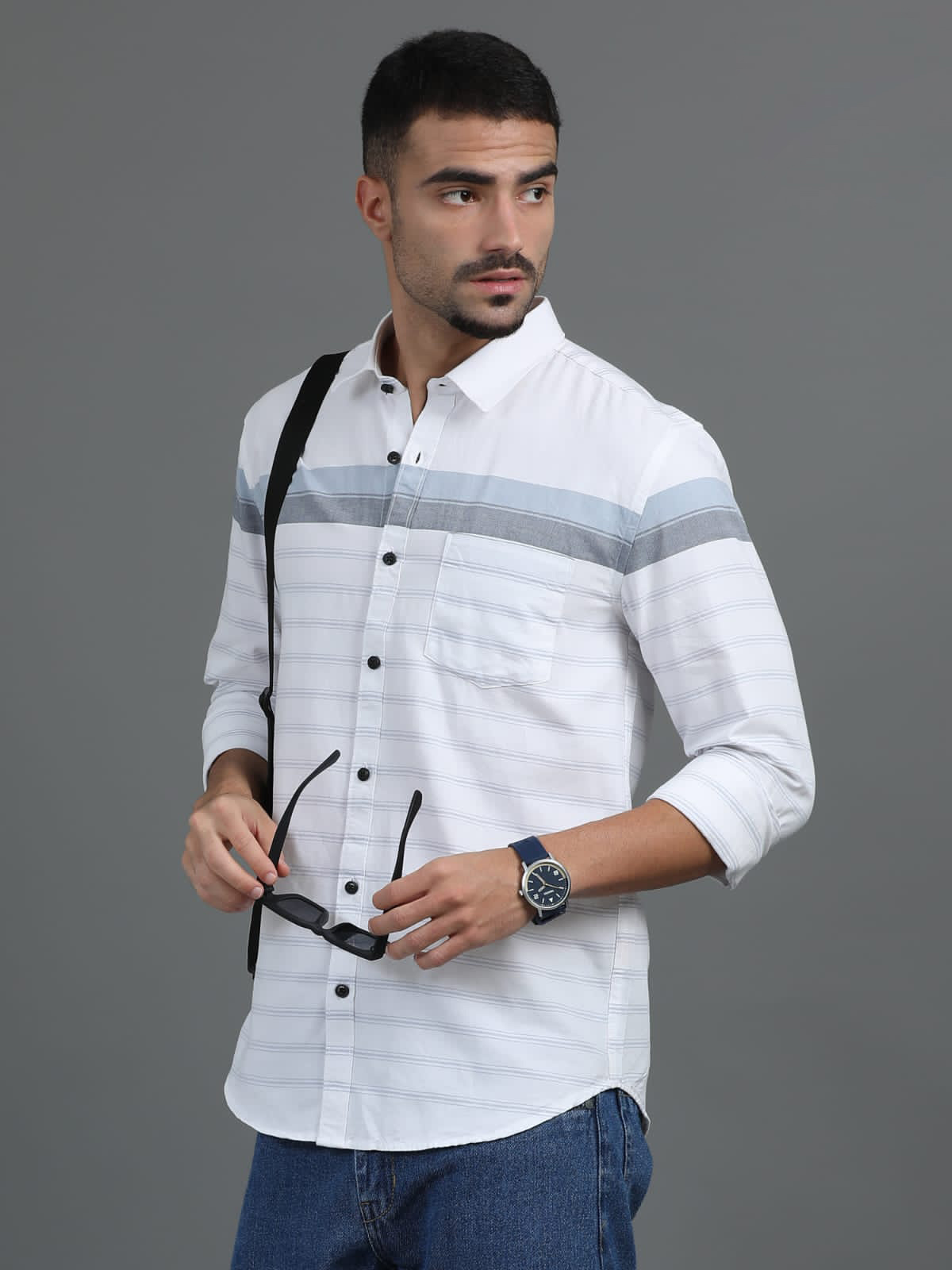 White And Blue 1 Line Striped Shirt