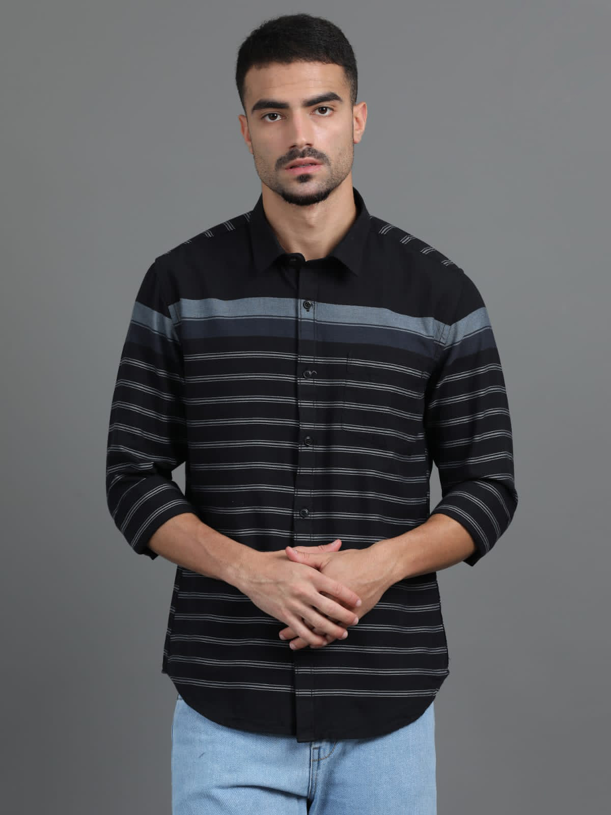 Black And Gray 1 Line Striped Shirt