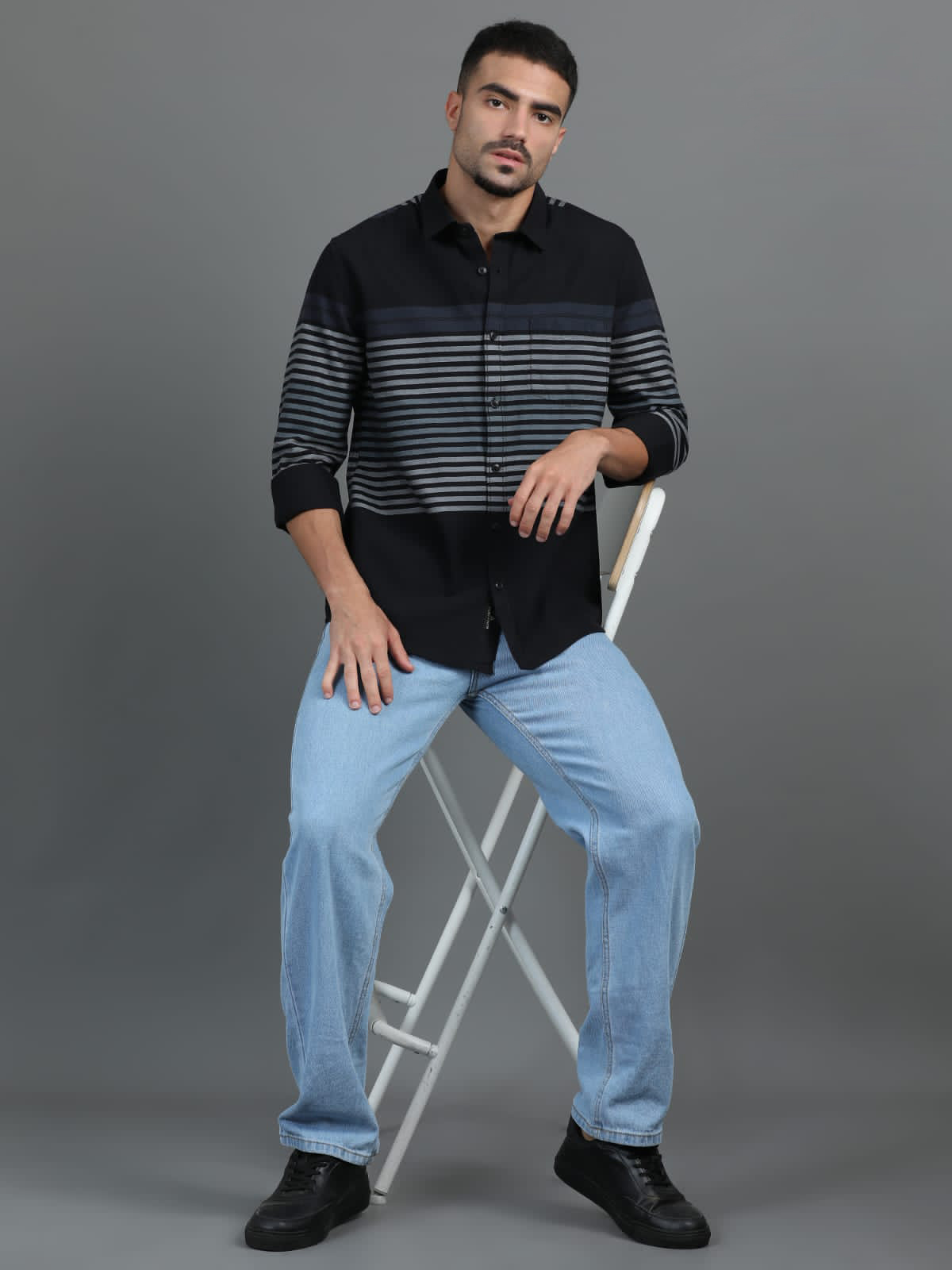 Black And Gray Striped Shirt